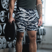 Tiger Stripe Blue Frost CAMO Unisex Athletic Long Shorts - 2XS