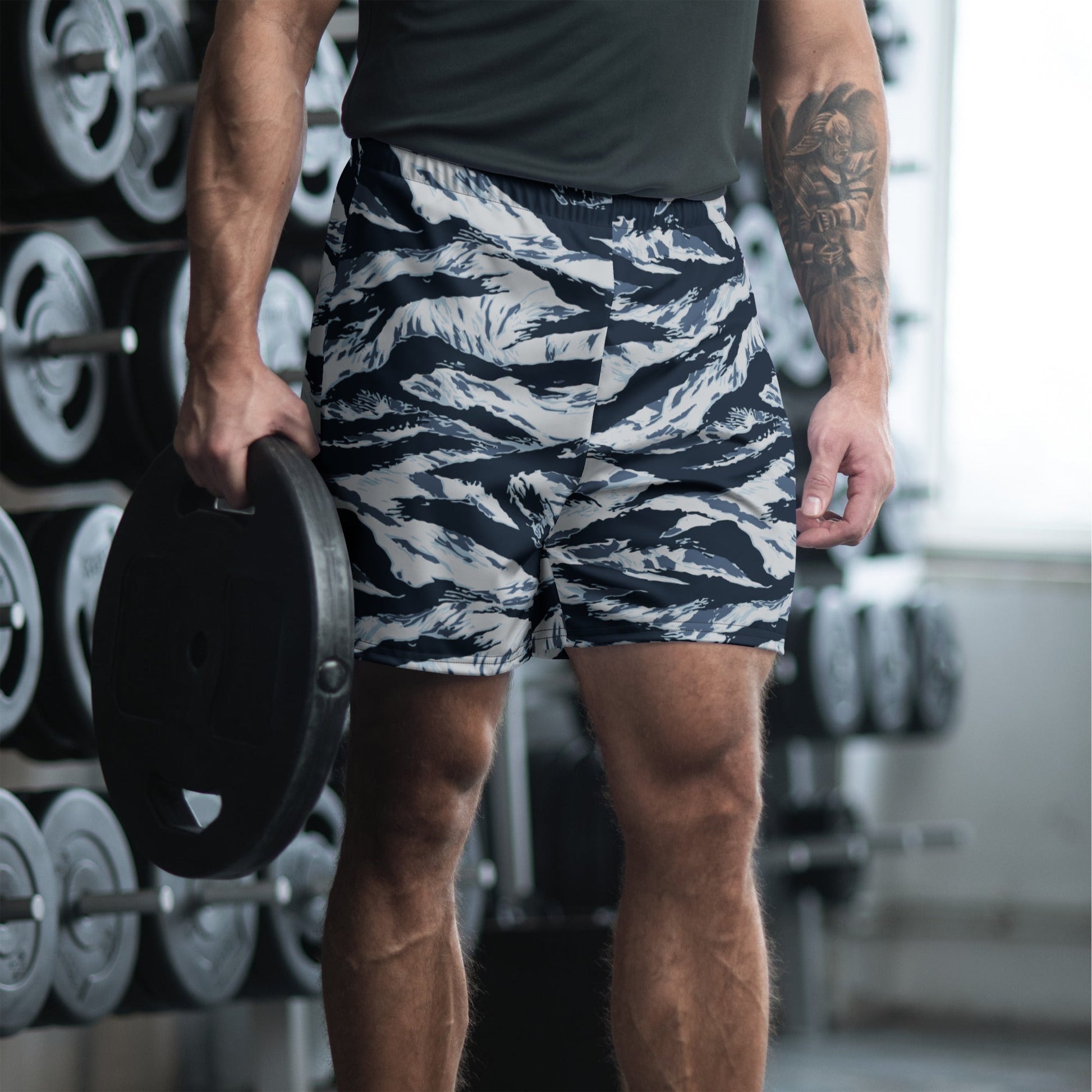 American Tiger Stripe Blue Frost CAMO Unisex Athletic Long Shorts - 2XS