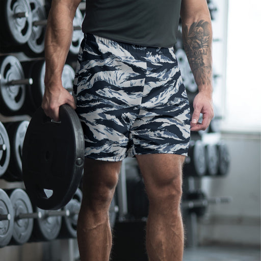 Tiger Stripe Blue Frost CAMO Unisex Athletic Long Shorts - 2XS