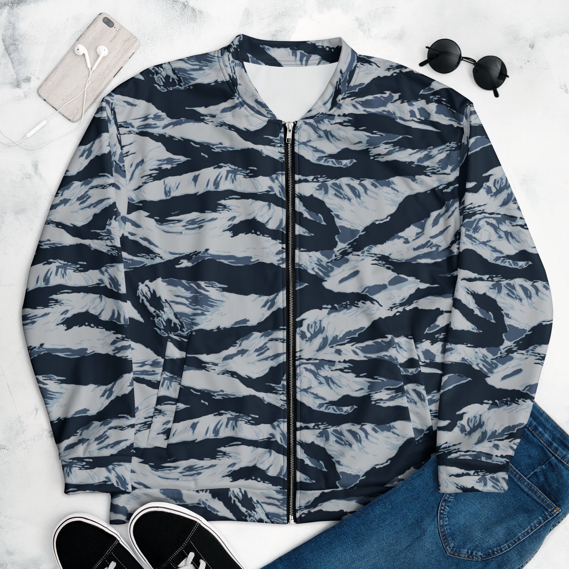 American Tiger Stripe Blue Frost CAMO Unisex Bomber Jacket - Jackets