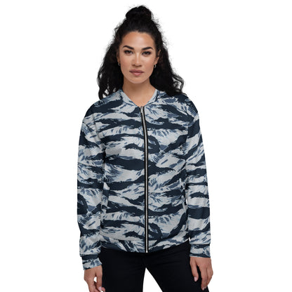 American Tiger Stripe Blue Frost CAMO Unisex Bomber Jacket - Jackets
