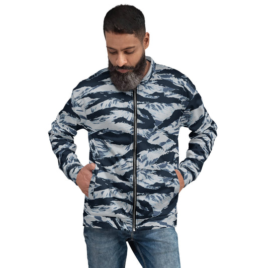 American Tiger Stripe Blue Frost CAMO Unisex Bomber Jacket - XS - Jackets