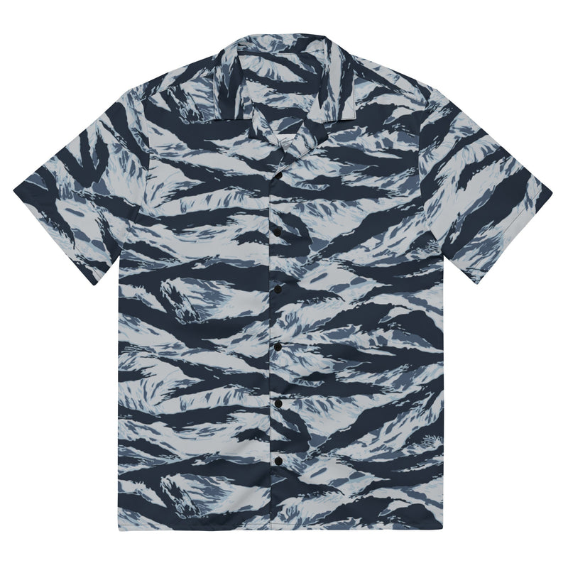 Tiger Stripe Blue Frost CAMO Unisex Short-Sleeve Button Shirt - 2XS - Button-Up