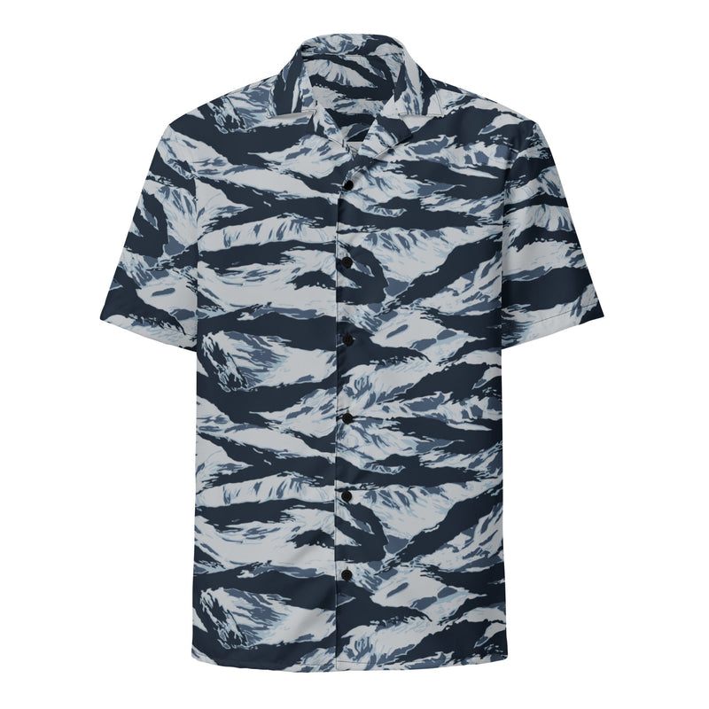 Tiger Stripe Blue Frost CAMO Unisex Short-Sleeve Button Shirt - Button-Up