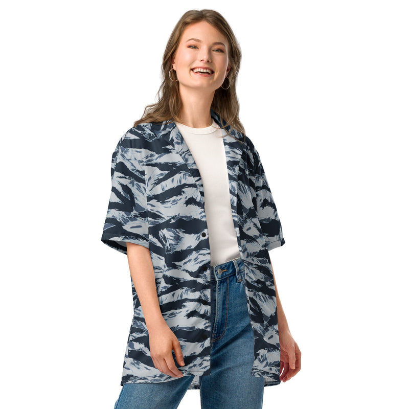 Tiger Stripe Blue Frost CAMO Unisex Short-Sleeve Button Shirt - Button-Up