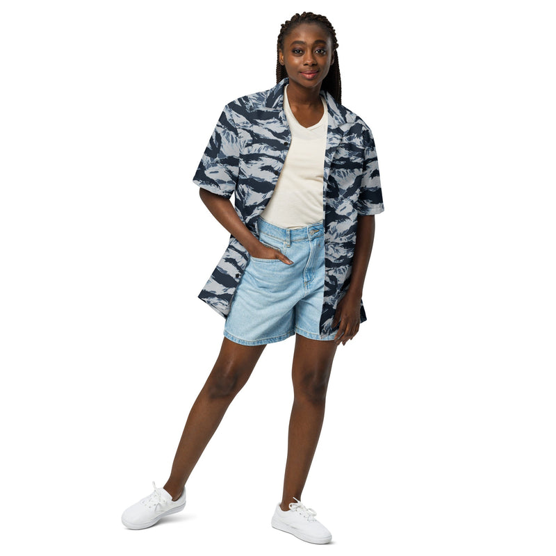 Tiger Stripe Blue Frost CAMO Unisex Short-Sleeve Button Shirt - Button-Up