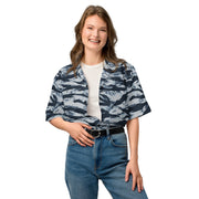 Tiger Stripe Blue Frost CAMO Unisex Short-Sleeve Button Shirt - Button-Up