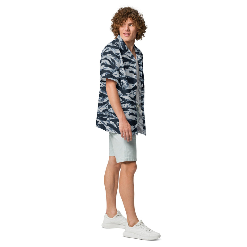 Tiger Stripe Blue Frost CAMO Unisex Short-Sleeve Button Shirt - Button-Up