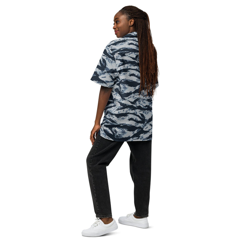 Tiger Stripe Blue Frost CAMO Unisex Short-Sleeve Button Shirt - Button-Up