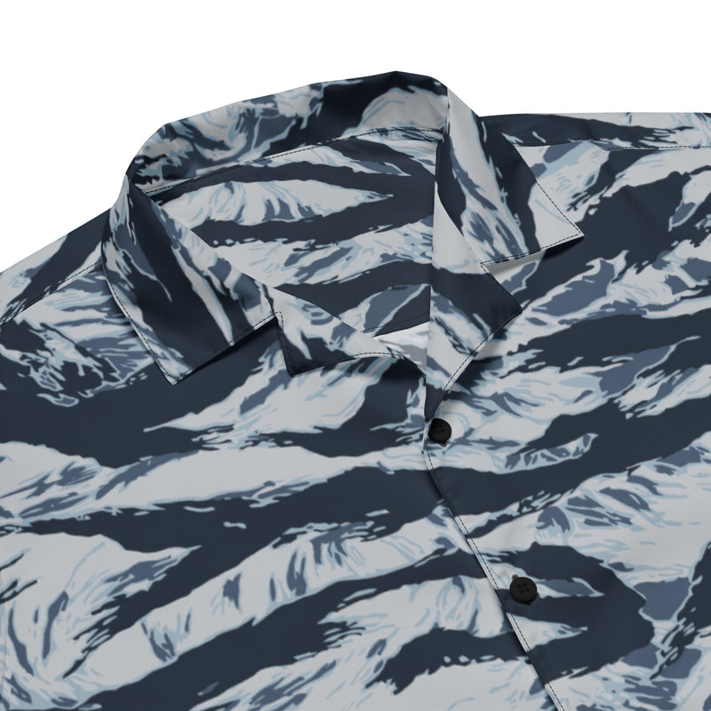 Tiger Stripe Blue Frost CAMO Unisex Short-Sleeve Button Shirt - Button-Up