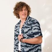 Tiger Stripe Blue Frost CAMO Unisex Short-Sleeve Button Shirt - Button-Up