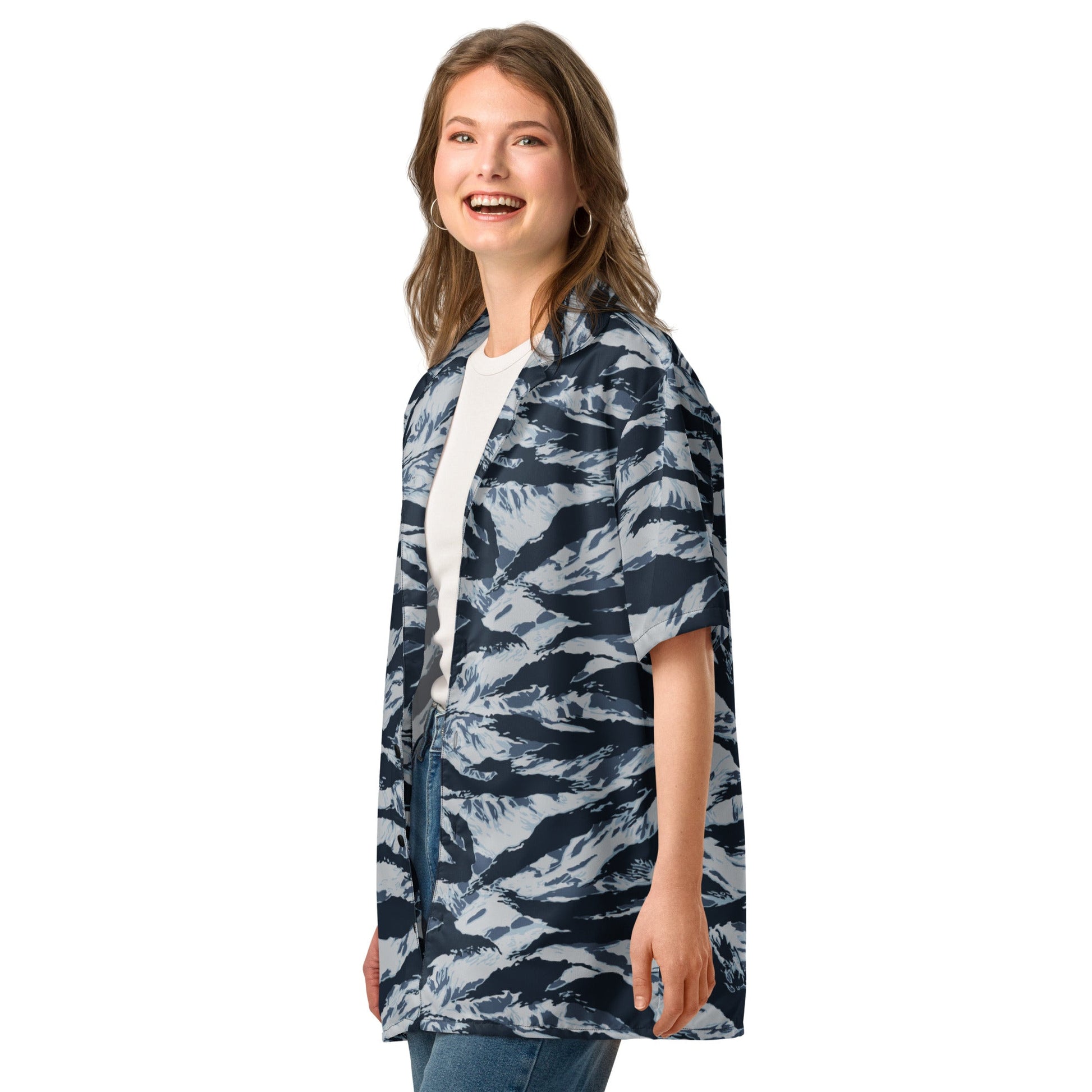 American Tiger Stripe Blue Frost CAMO Unisex button shirt - Button Shirts