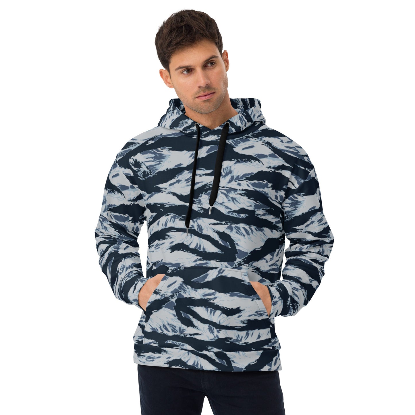 American Tiger Stripe Blue Frost CAMO Unisex Hoodie - 2XS - Hoodies