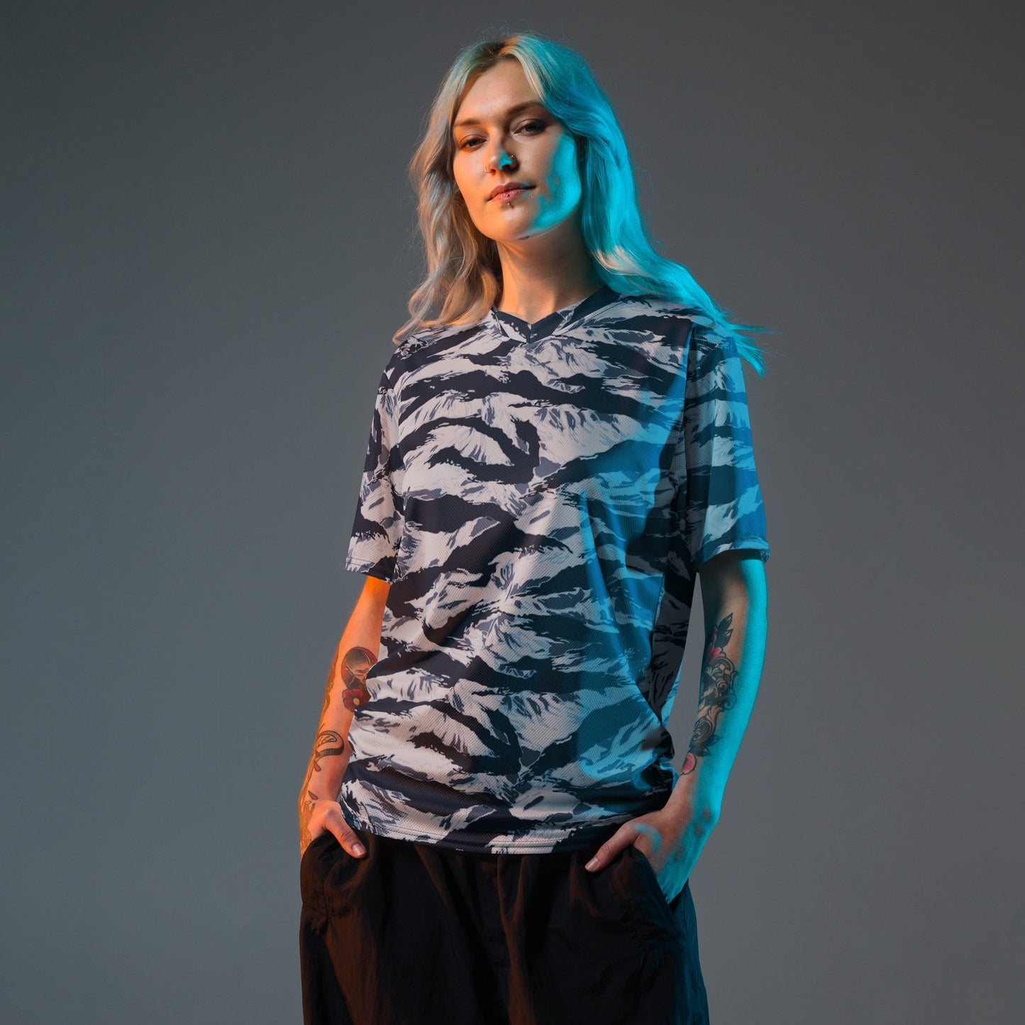 American Tiger Stripe Blue Frost CAMO unisex sports jersey - Sports Jerseys