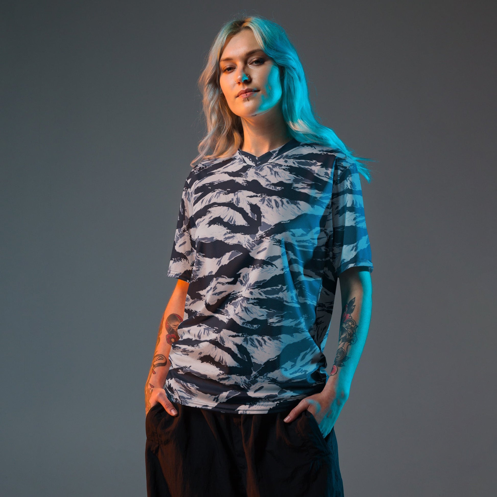 American Tiger Stripe Blue Frost CAMO unisex sports jersey - Sports Jerseys