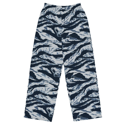 American Tiger Stripe Blue Frost CAMO unisex wide-leg pants - 2XS - Wide-leg Pants