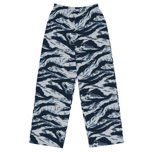 American Tiger Stripe Blue Frost CAMO unisex wide-leg pants - 2XS - Wide-leg Pants