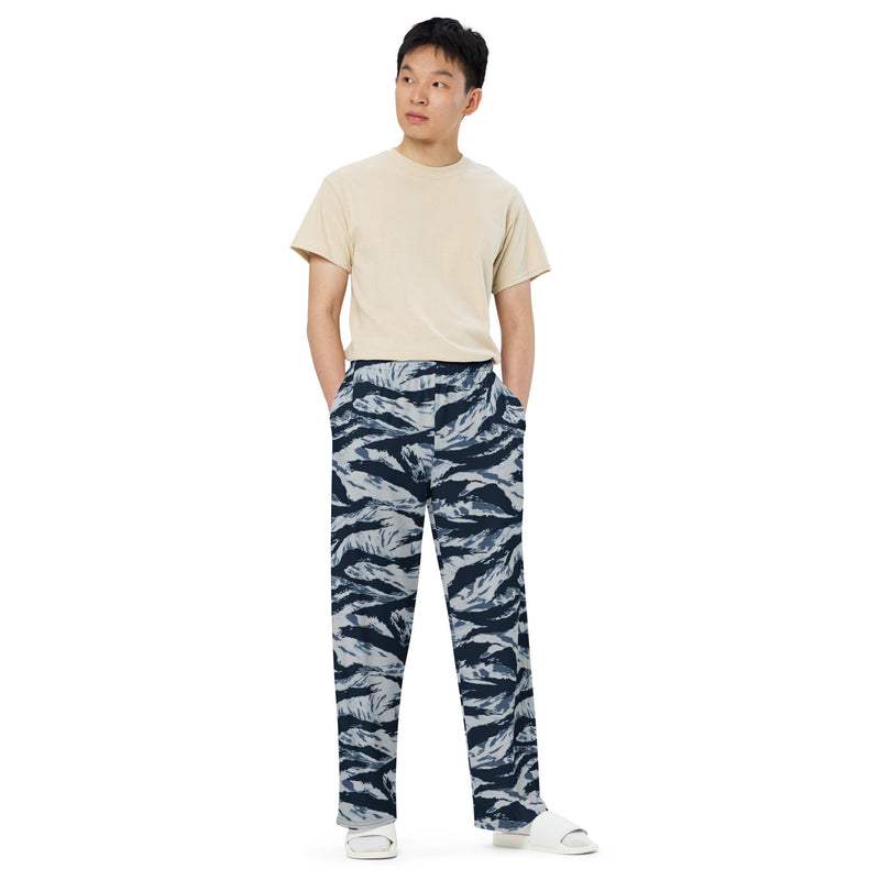 Tiger Stripe Blue Frost CAMO Unisex Wide-Leg Leisure Pants - Pant