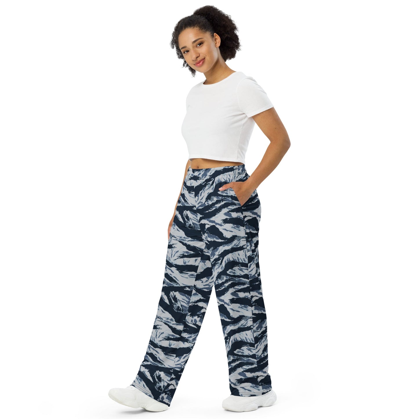 American Tiger Stripe Blue Frost CAMO unisex wide-leg pants - Wide-leg Pants