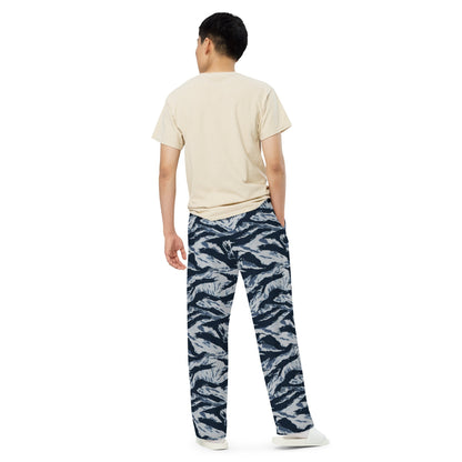 American Tiger Stripe Blue Frost CAMO unisex wide-leg pants - Wide-leg Pants