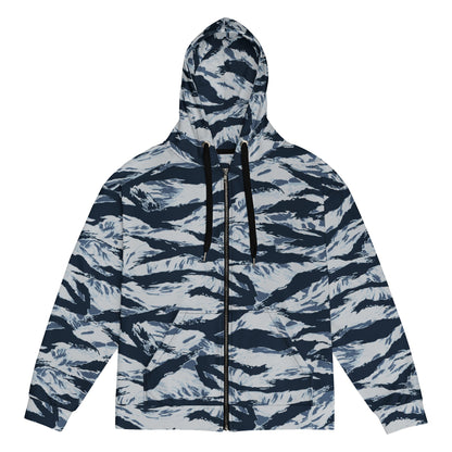 American Tiger Stripe Blue Frost CAMO Unisex zip hoodie - 2XS - Zip Hoodies