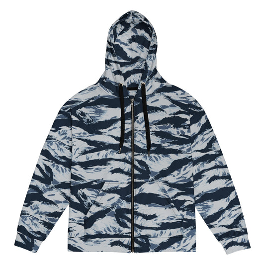 American Tiger Stripe Blue Frost CAMO Unisex zip hoodie - 2XS - Zip Hoodies