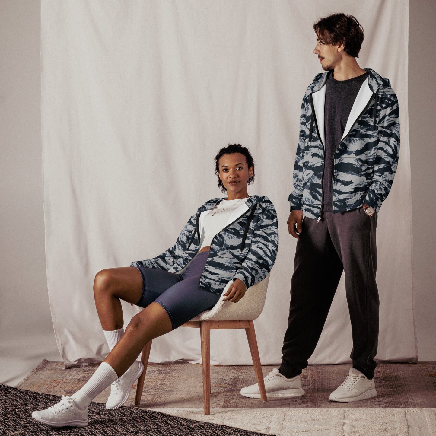 American Tiger Stripe Blue Frost CAMO Unisex zip hoodie - Zip Hoodies