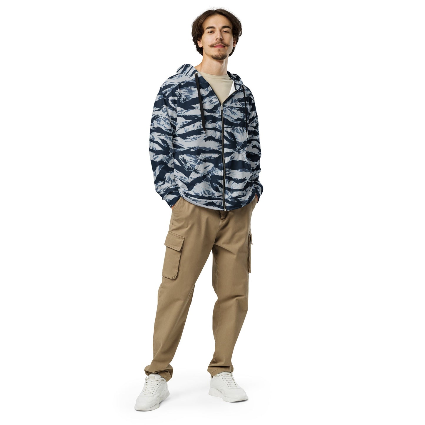 American Tiger Stripe Blue Frost CAMO Unisex zip hoodie - Zip Hoodies
