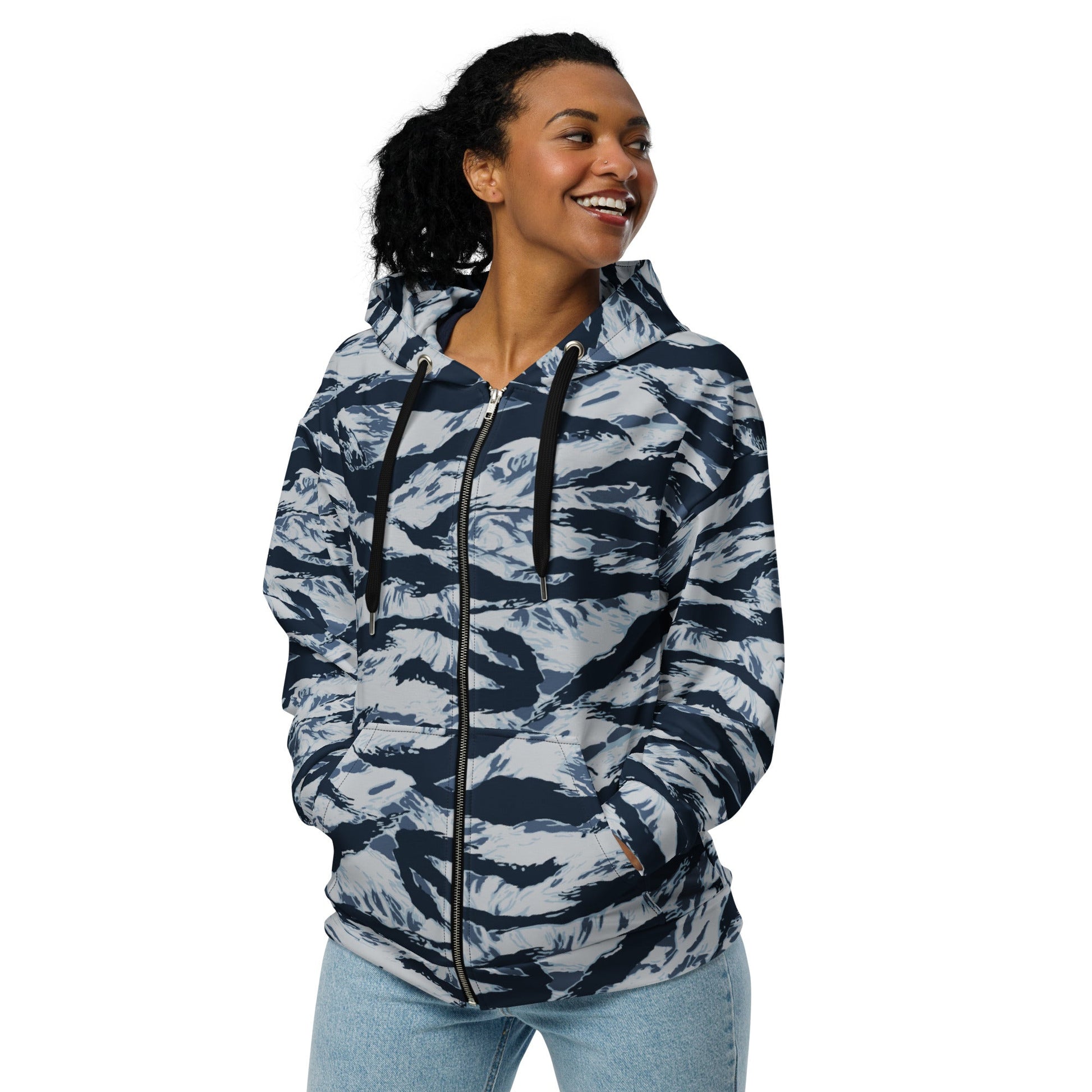 American Tiger Stripe Blue Frost CAMO Unisex zip hoodie - Zip Hoodies