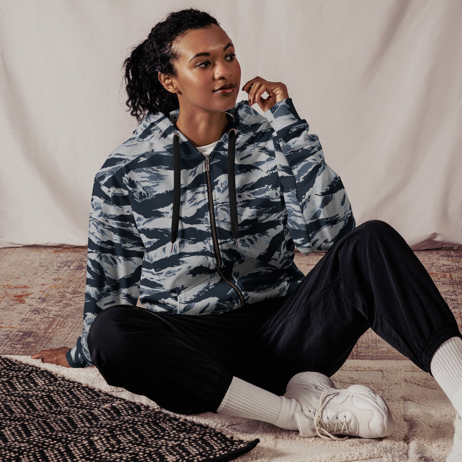 American Tiger Stripe Blue Frost CAMO Unisex zip hoodie - Zip Hoodies