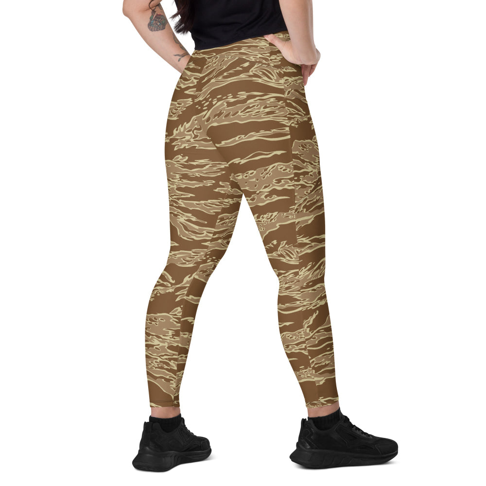 American Tiger Stripe Desert CAMO Leggings with pockets - 2XS - Womens With Pockets