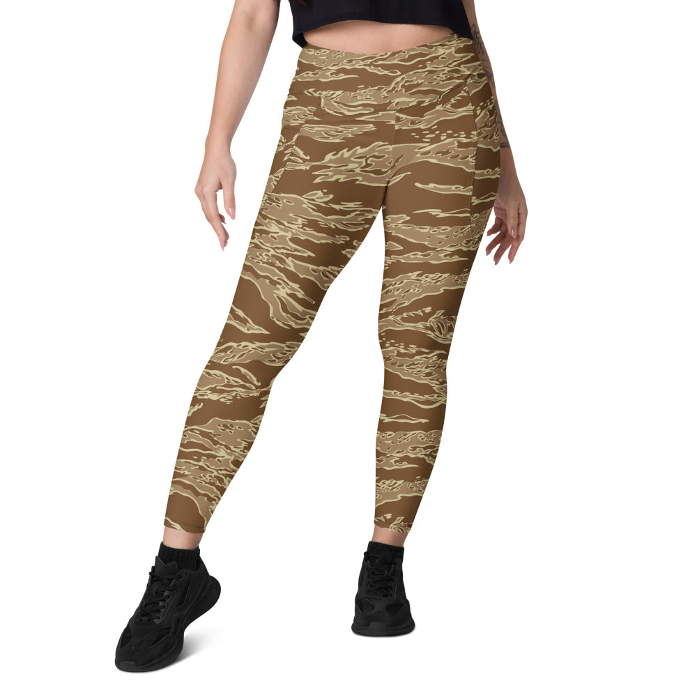 American Tiger Stripe Desert CAMO Leggings with pockets - Womens With Pockets