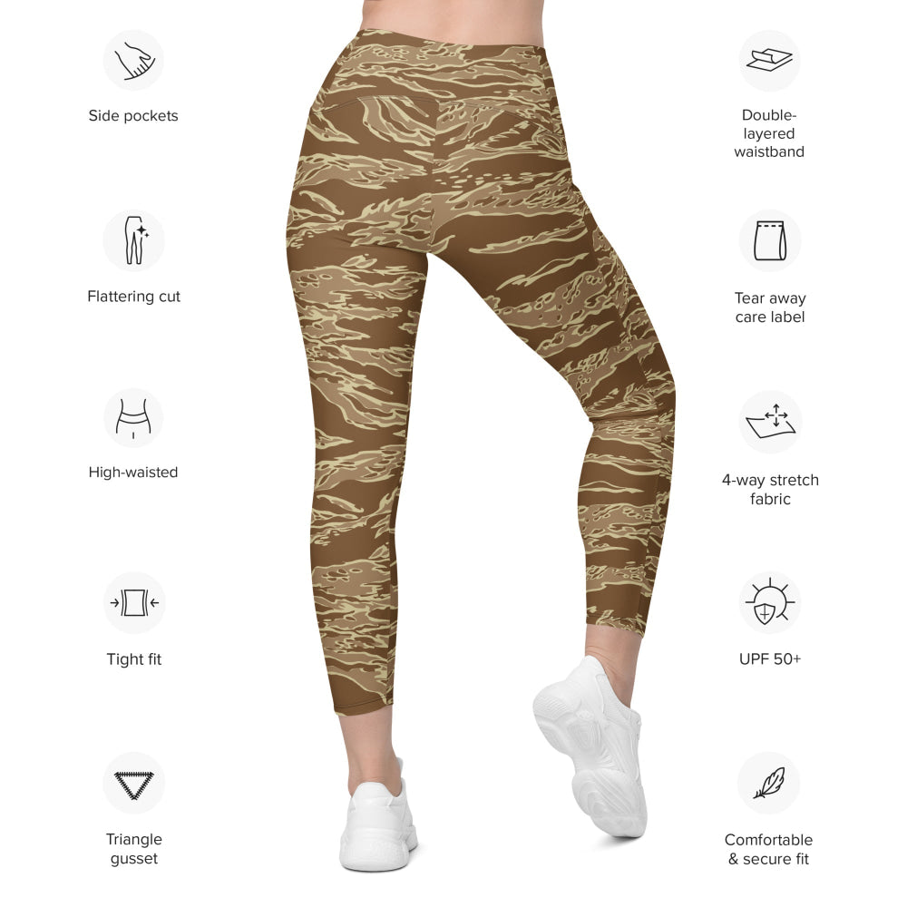 American Tiger Stripe Desert CAMO Leggings with pockets - Womens With Pockets