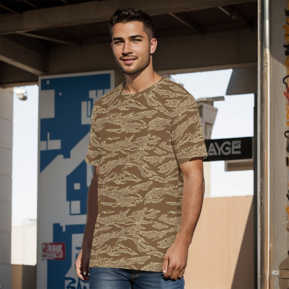 American Tiger Stripe Desert CAMO Men’s 100% Cotton T-Shirt - Mens