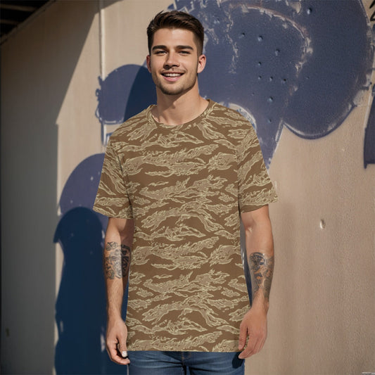 American Tiger Stripe Desert CAMO Men’s 100% Cotton T-Shirt - XS / White - Mens