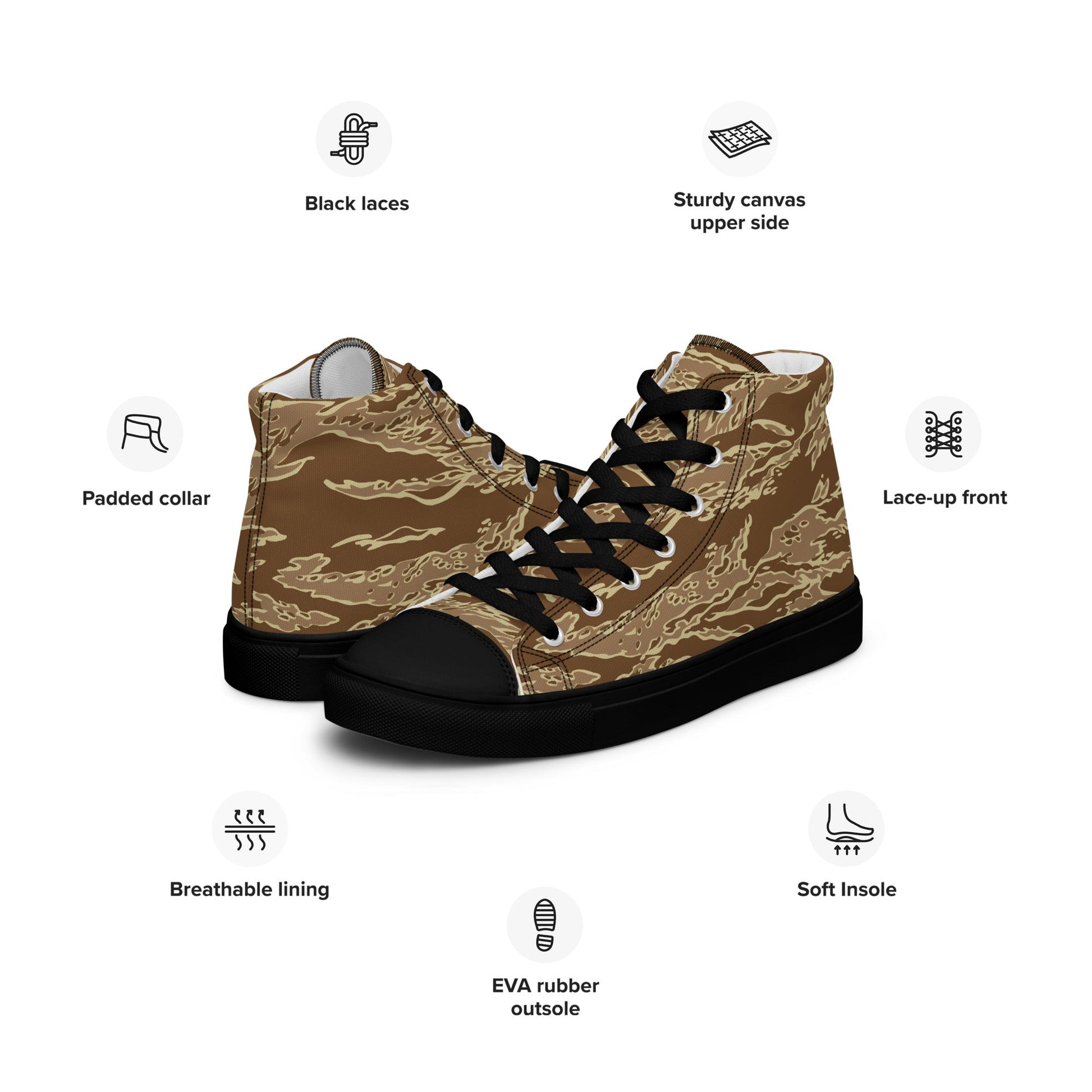American Tiger Stripe Desert CAMO Mens High-Top Canvas Shoes