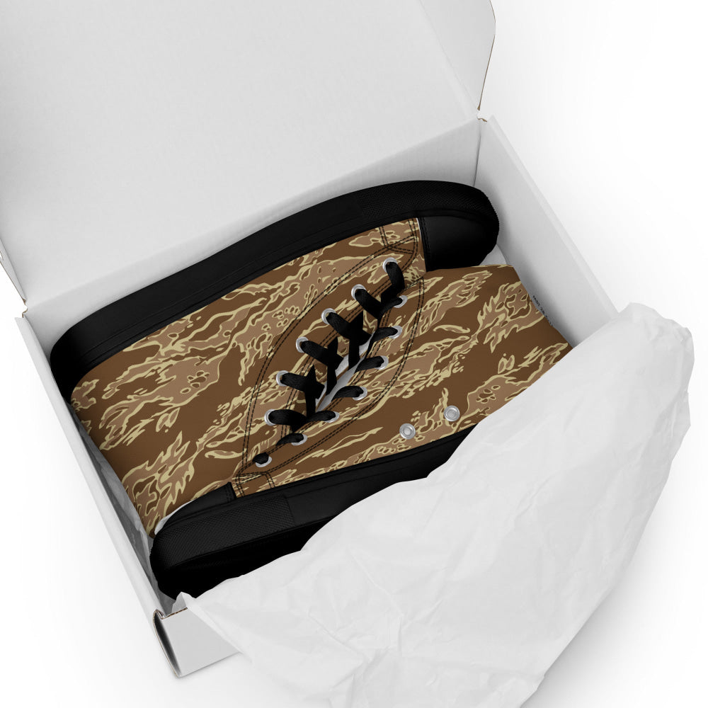 American Tiger Stripe Desert CAMO Men’s high top canvas shoes - Mens High Top Canvas Shoes