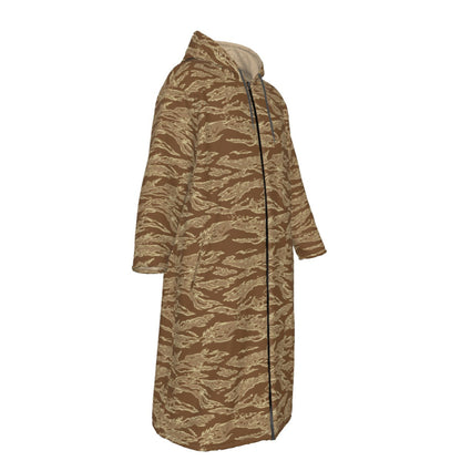 American Tiger Stripe Desert CAMO Men’s Sherpa Zip Up Long Coat - Mens