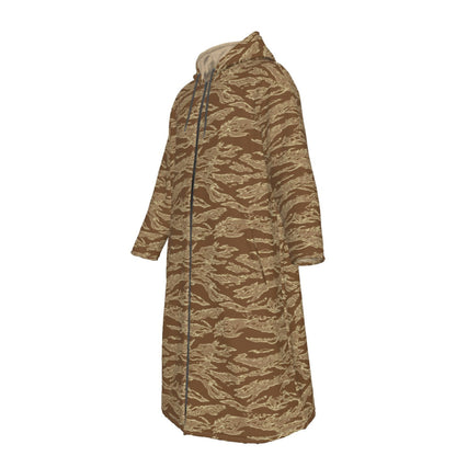 American Tiger Stripe Desert CAMO Men’s Sherpa Zip Up Long Coat - Mens