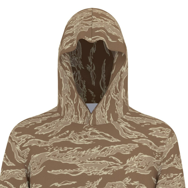 American Tiger Stripe Desert CAMO Men’s Sunscreen Sports Hoodie With Thumb Holes - Mens Sunscreen Sports Hoodie With Thumb Holes
