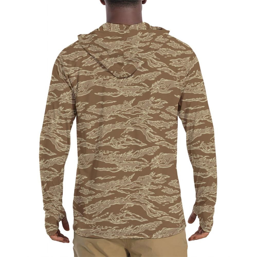 American Tiger Stripe Desert CAMO Men’s Sunscreen Sports Hoodie With Thumb Holes - Mens