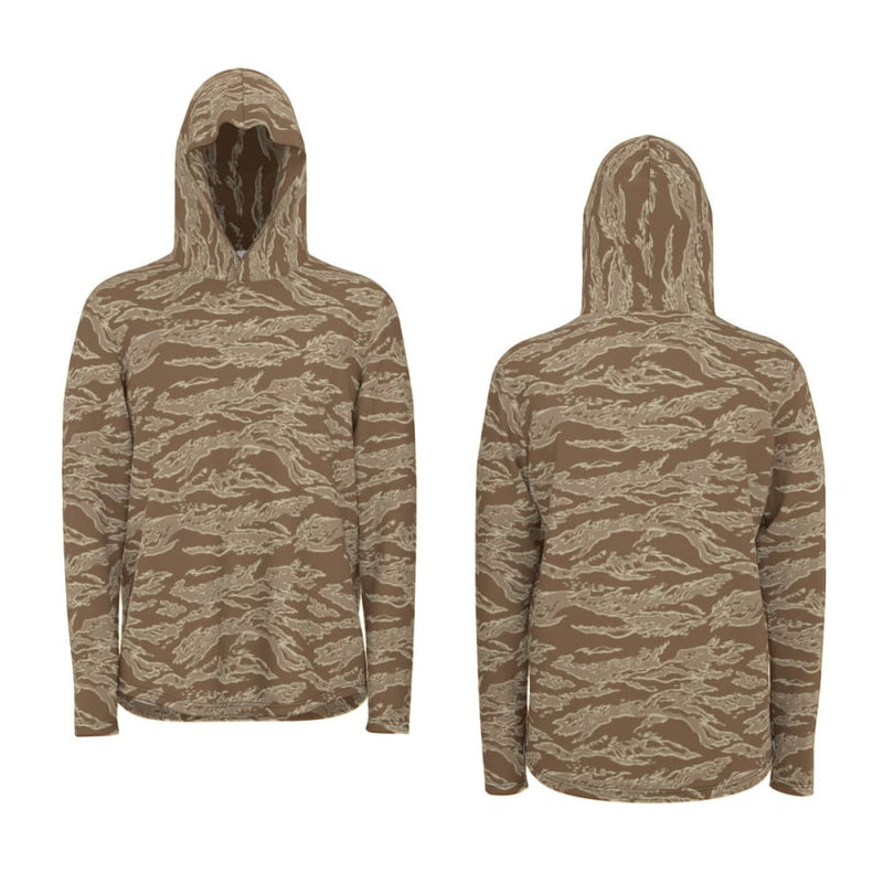 American Tiger Stripe Desert CAMO Men’s Sunscreen Sports Hoodie With Thumb Holes - S / White - Mens Sunscreen Sports Hoodie With Thumb Holes