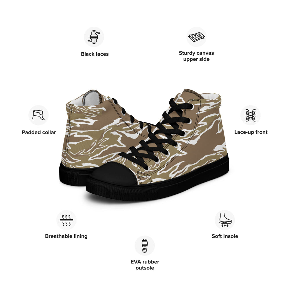 American Tiger Stripe Dry Season CAMO Men’s high top canvas shoes - Mens High Top Canvas Shoes