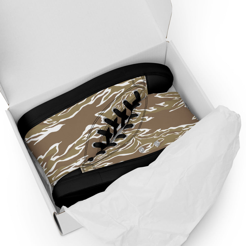 American Tiger Stripe Dry Season CAMO Men’s high top canvas shoes - Mens High Top Canvas Shoes