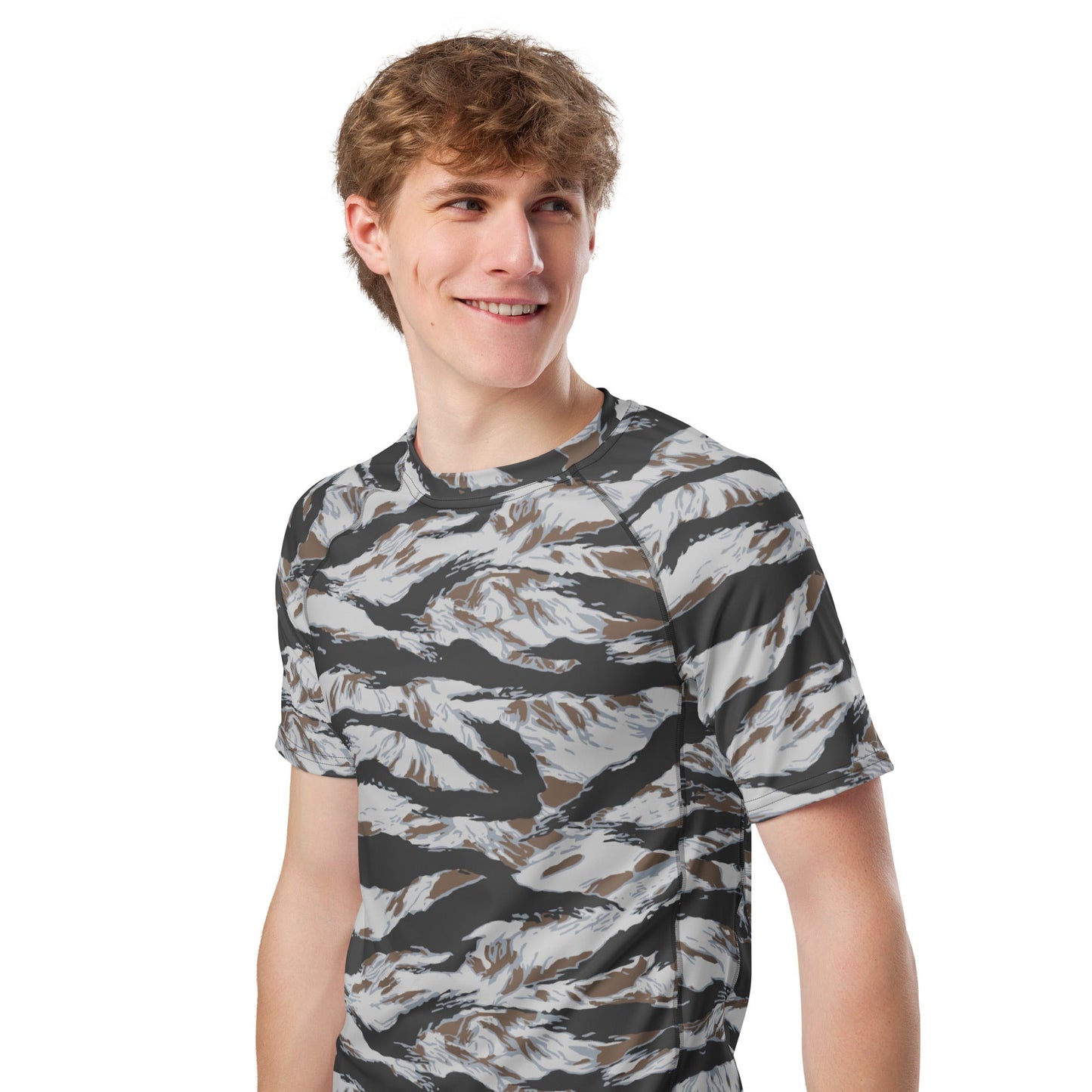 American Tiger Stripe Frostbite CAMO Mens Short-Sleeve Rash Guard