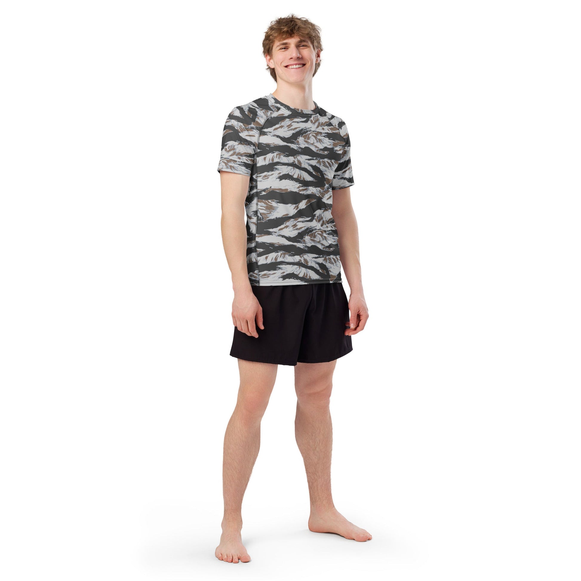 American Tiger Stripe Frostbite CAMO Mens Short-Sleeve Rash Guard