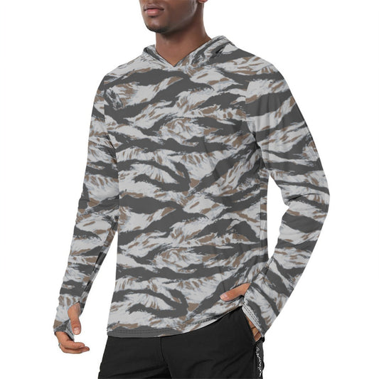 American Tiger Stripe Frostbite CAMO Mens Sunscreen Sports Hoodie With Thumb Holes