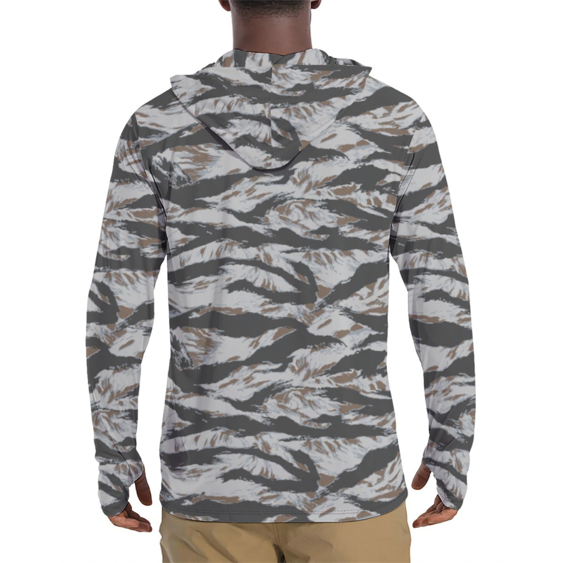 American Tiger Stripe Frostbite CAMO Mens Sunscreen Sports Hoodie With Thumb Holes - S / White