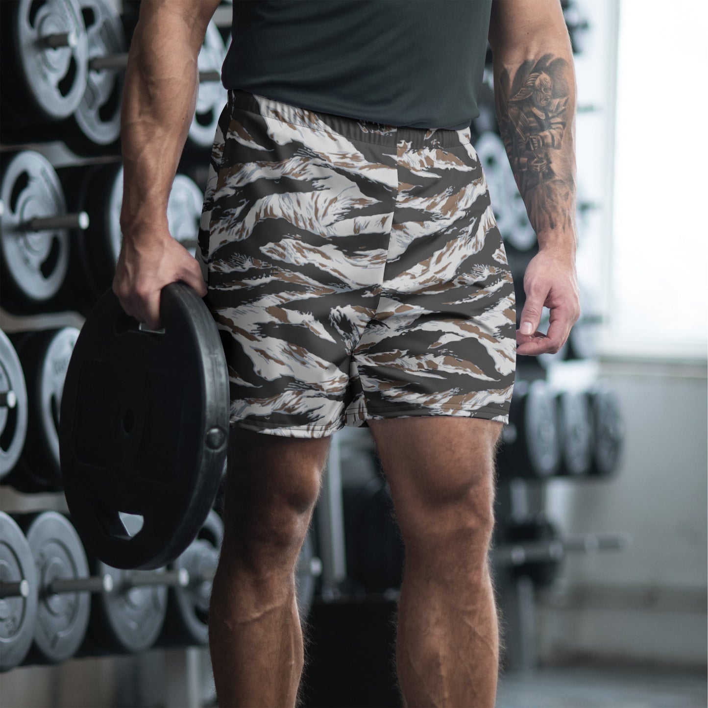 American Tiger Stripe Frostbite CAMO Unisex Athletic Long Shorts - 2XS