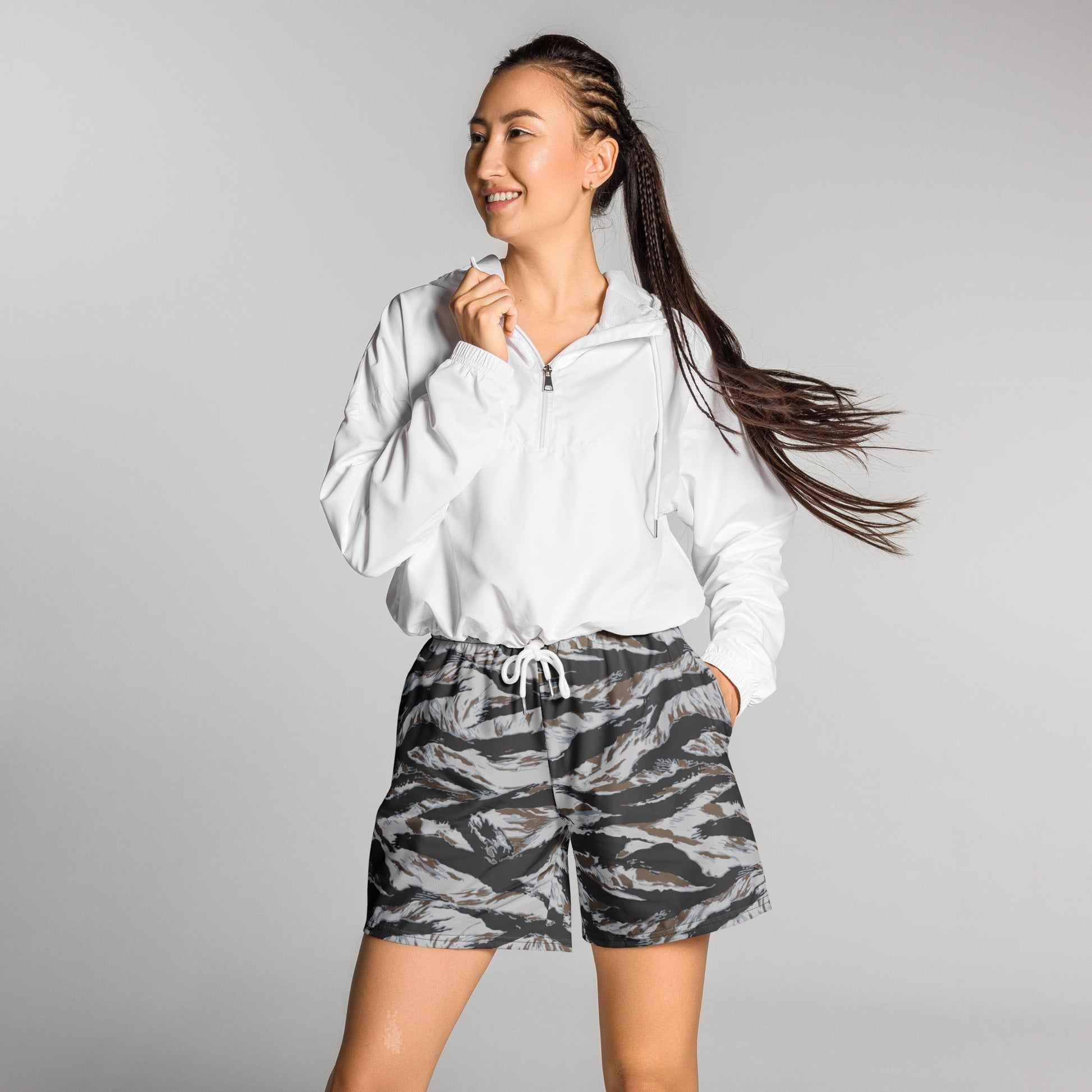 American Tiger Stripe Frostbite CAMO Unisex Athletic Long Shorts